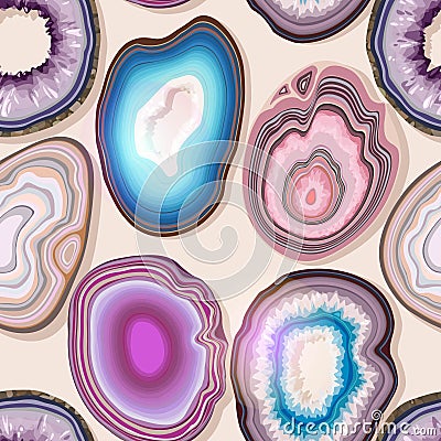 Vector seamless pattern with geode and agate cuts Vector Illustration
