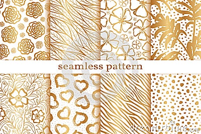 Vector seamless pattern. Gold hand drawn background. Repeated pattern. Set of repeating abstract golden texture. Collection patern Vector Illustration