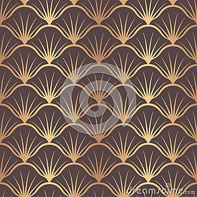 Vector seamless pattern golden nouveau. Art deco fan gold. Gatsby gold texture. Vintage scale ornate background. Classic great sty Vector Illustration