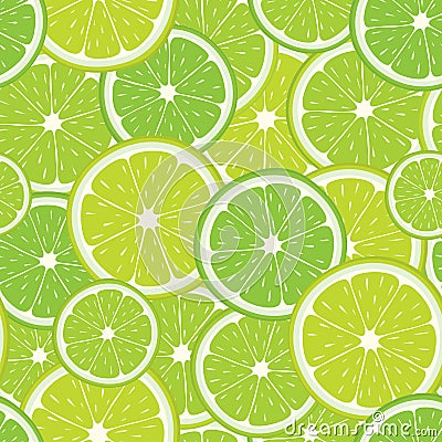 Vector seamless pattern of green lime slices. Vector Illustration