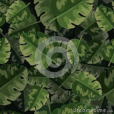 Vector seamless pattern of green palm leaves and tropical plants Vector Illustration