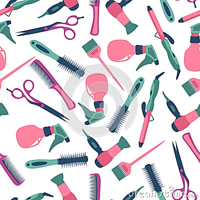 Vector seamless pattern of hairdresser and equipment Vector Illustration