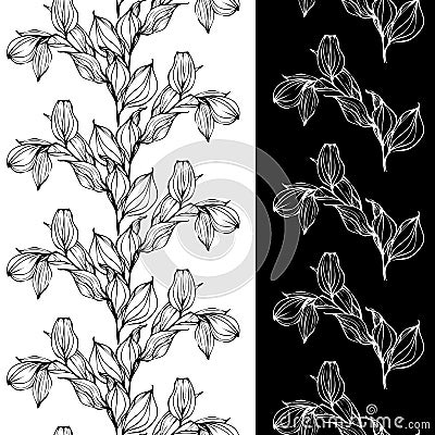 Vector seamless pattern with hand drawing black and white leaves Vector Illustration