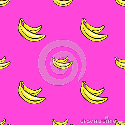 Vector seamless pattern with hand drawn bananas on a pink background. Vector Illustration