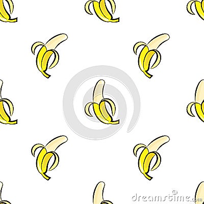 Vector seamless pattern with hand drawn bananas on a white background. Vector Illustration