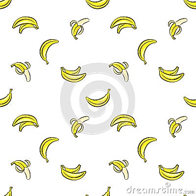 Vector seamless pattern with hand drawn bananas on a white background. Vector Illustration