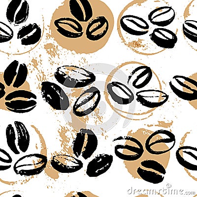 Vector seamless pattern with hand drawn coffee beans isolated on white background. Vector Illustration