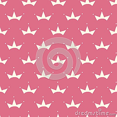 Vector seamless pattern with hand drawn cute crown on pink girly background Vector Illustration