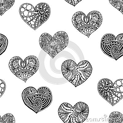 Vector seamless pattern from hand drawn doodle hearts Vector Illustration