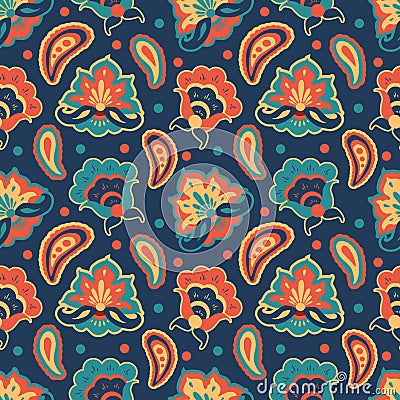 Vector seamless pattern with hand drawn floral ornament in ethnical Indian style. pattern for printing on fabric, wrapping paper Vector Illustration