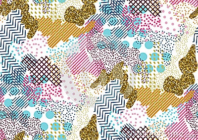 Vector seamless pattern with hand drawn gold glitter textured brush strokes and stripes Vector Illustration