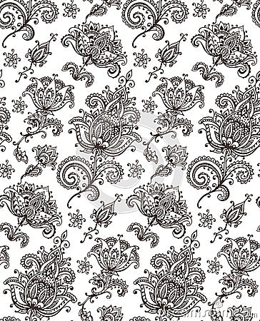 Vector seamless pattern with hand drawn Henna design floral elem Vector Illustration