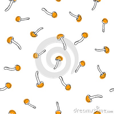 Vector seamless pattern, hand-drawn, with honeydew isolated on a white background. Endless texture with small mushrooms in sketch Vector Illustration