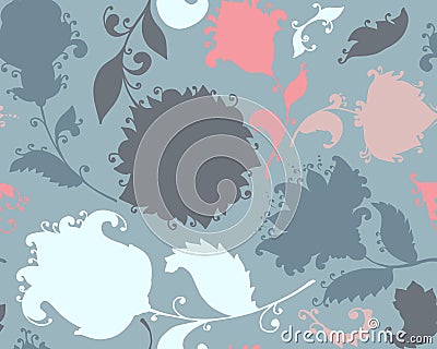 Vector seamless pattern with hand drawn paisley floral elements. Vector Illustration