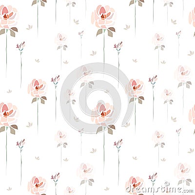 Hand drawn pink roses flowers on white background like watercolor painting. Vector Illustration