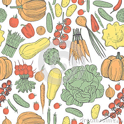 Vector pattern with hand drawn vegetables Vector Illustration