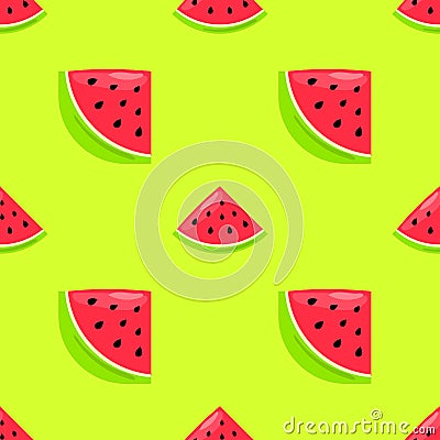 Vector seamless pattern with hand drawn watermelon on a green Vector Illustration