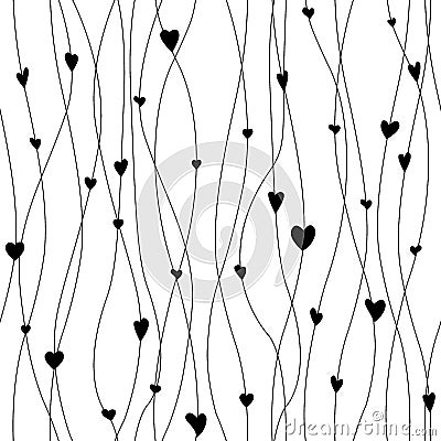 Vector seamless pattern with hanging heart garlands. Threads and hearts. Cute wrapping paper background Vector Illustration