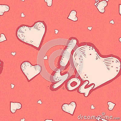 The vector seamless pattern of the heart as a declaration love on pastel pink grunge background. Romantic confession Vector Illustration