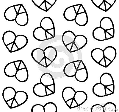 Vector seamless pattern of heart peace sign Vector Illustration