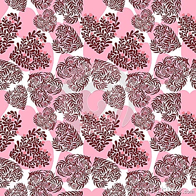 Vector seamless pattern with hearts. The best card for Valentines`s Day. Vector Illustration