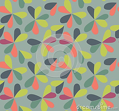 Vector seamless pattern with hearts placed in clover shapes. Flat shamrock imagined colors background. Simple repeating Vector Illustration