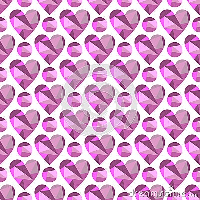 Vector seamless pattern with hearts. Polygonal design. Vector Illustration