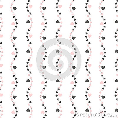 Vector seamless pattern with hearts. Repeating geometric tiles with stylized monochrome background. Vector Illustration