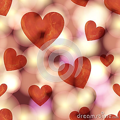 Vector Seamless Pattern, Hearts on Whining Background, Transparent Red Hearts. Stock Photo