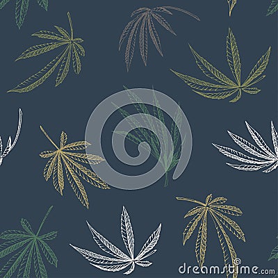 Vector Seamless pattern of hemp plant on a dark background cannabis texture Stock Photo