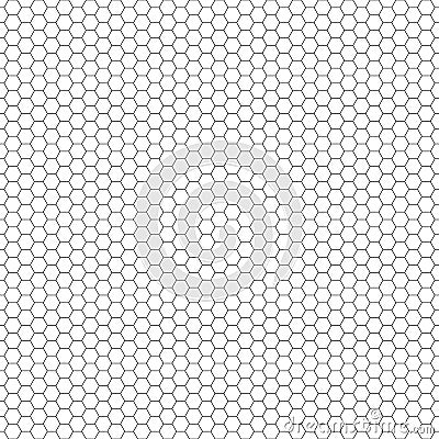 Vector seamless pattern. Hexagon grid texture. Black-and-white background. Monochrome honeycomb design. Vector Illustration