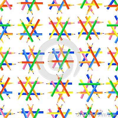 Vector seamless pattern. Hexagonal shapes created from sharpened colored pencils. Stock Photo