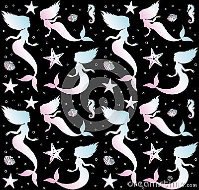 Vector seamless pattern of holographic mermaid Vector Illustration