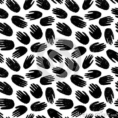 Vector seamless pattern with human hand imprints. Ink brush texture. Vector Illustration