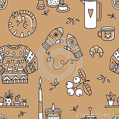 Vector seamless pattern with Hygge concept. Vector Illustration