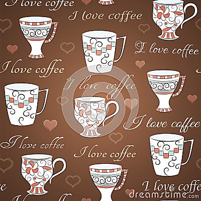 Vector seamless pattern with I love coffee Vector Illustration