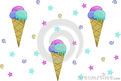 Vector seamless pattern with ice cream on transparent background. Vector Illustration