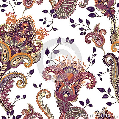 Vector seamless pattern. Indian floral backdrop. Paisley. Fashion style. Design for fabric Vector Illustration