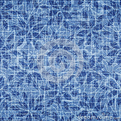 Vector seamless pattern. Indigo grunge texture fabric. Blue abstract flowers background. Modern denim textures. Fashion irregular Vector Illustration