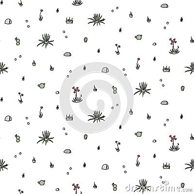 Vector seamless pattern with desert - stone, plant Vector Illustration