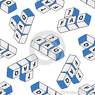 Vector seamless pattern with isometric keyboard buttons with question mark and FAQ, frequently asked questions. FAQ word and Vector Illustration