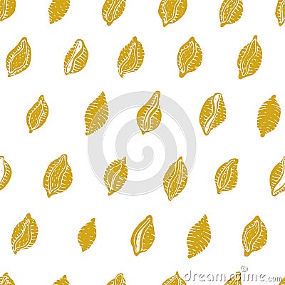 Vector seamless pattern with Italian pasta. Conchiglie hand drawn background. Vector Illustration