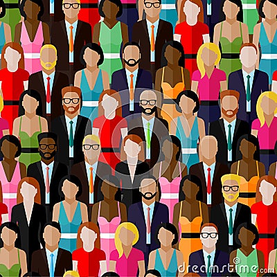Vector seamless pattern with a large group of men and women. illustration of society members. population. business elite community Vector Illustration