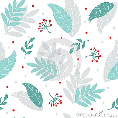 Seamless pattern with leaves and berries. Vector illustration in folk style Vector Illustration