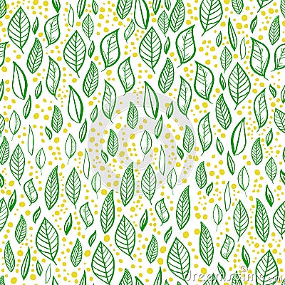 Vector seamless pattern with leaves, branches and dots Vector Illustration