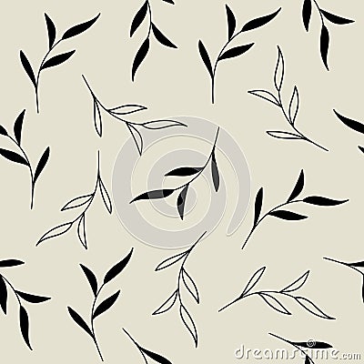 Vector seamless pattern with leaves. Monochrome floral background for fabric, wallpaper design Vector Illustration