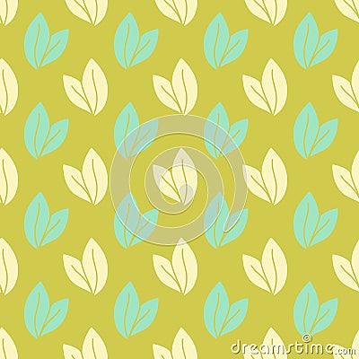 Vector seamless pattern with leaves, repeatable minimalistic background. Repeatable botanical backdrop. Green geometric Vector Illustration