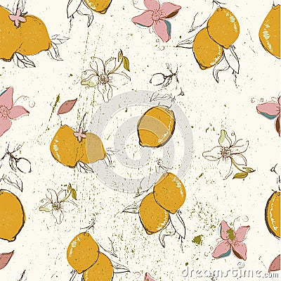 Vector seamless pattern with lemons . white background Vector Illustration