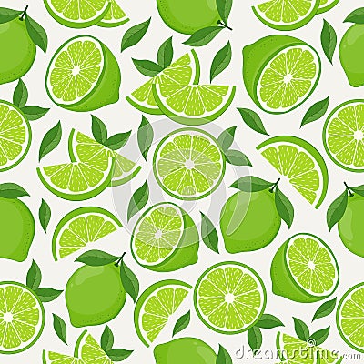 Vector seamless pattern with lime fruits. Citrus repeated background. Vector illustration for design and print Vector Illustration