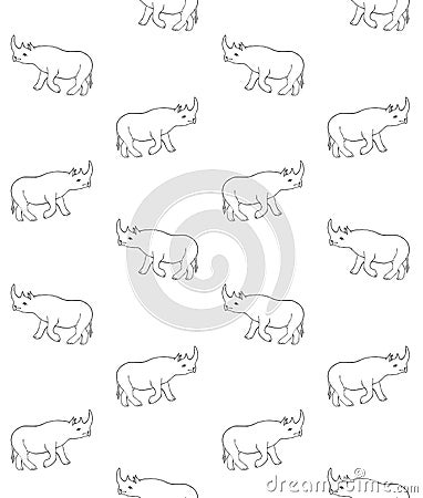 Vector seamless pattern of line hand drawn rhino Vector Illustration